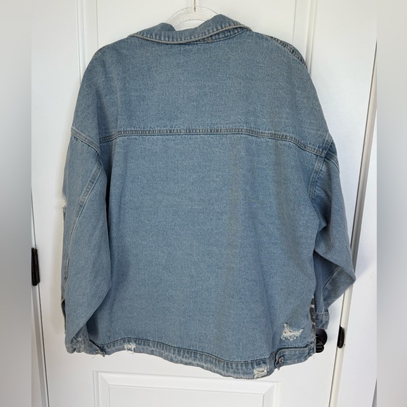 Haptics DISTRESSED DENIM & ANIMAL PRINT COLORBLOCK JACKET Sz 2X - Picture 3 of 3